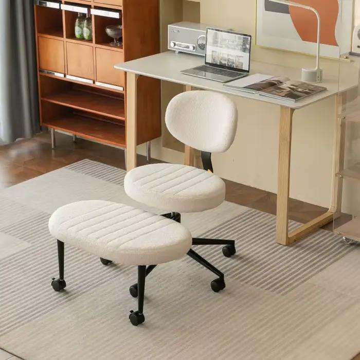 Fauteuil lounge moderne à jambes croisées, tissu en velours, rotatif, réglable en hauteur, avec repose-pieds, adapté aux salons