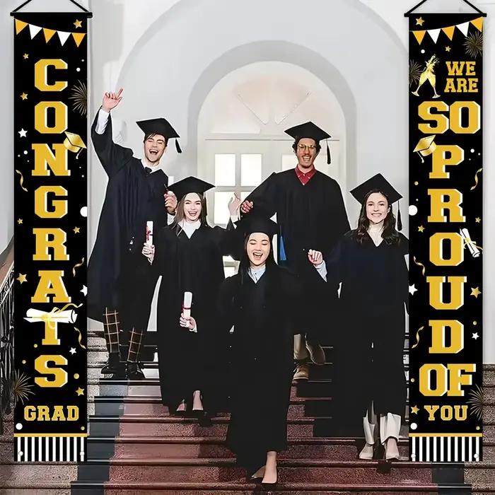 Toile de fond pour fête de remise des diplômes sur le thème noir et or, toile de fond décorative pour cérémonie de remise des diplômes