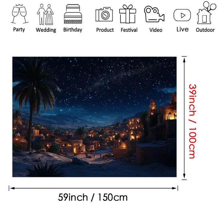 Fond de scène de la nativité - Starry Night Manager et Bethlehem Village, polyester, décorations de Noël et religieuses