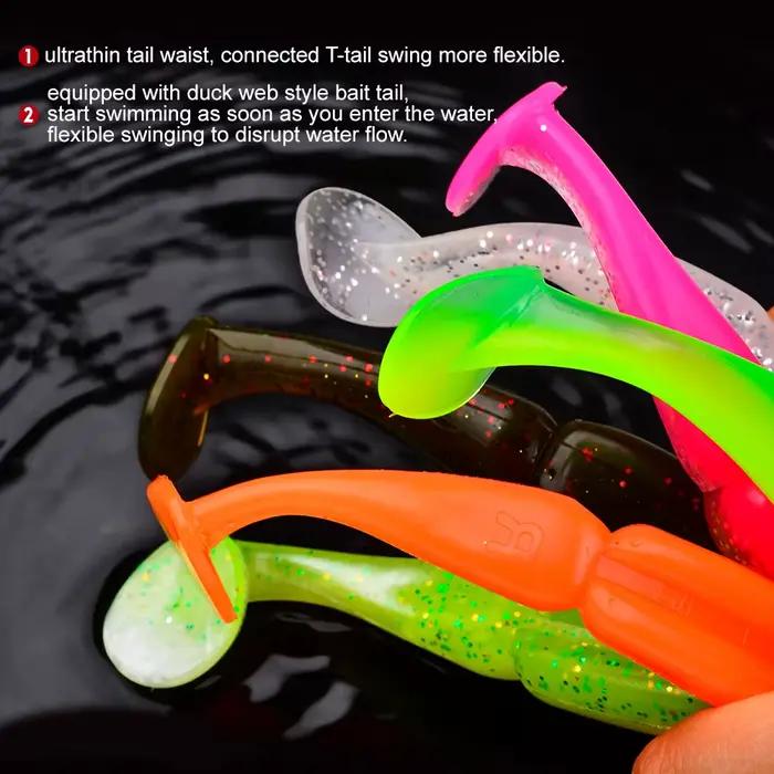Proberos 4 leurres souples en silicone en forme de ver Shad, 10 cm, 12 g, avec queue en T, pour la pêche sportive
