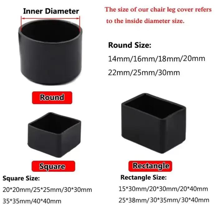Protège-pieds carrés en silicone antidérapants pour chaises et tables, chaussettes de protection contre la poussière, patins de protection pour sols, bouchons de tuyaux, pieds de nivellement pour meub