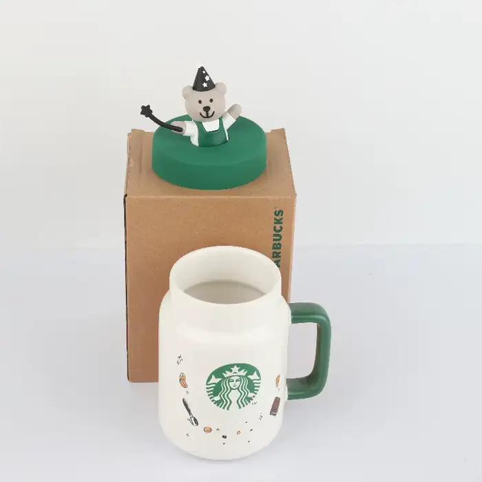 Mug en céramique Starbucks inspiré de l'Ours Magicien 435ml, avec couvercle en silicone Bearista résistant à la chaleur, cadeau de collection pour les amateurs de café