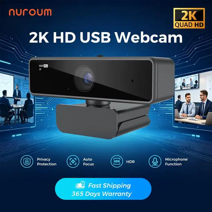 NUROUM V11 Webcam 1080P 60FPS prend en charge la caméra USB mini avec double micro à suppression de bruit 2K 30FPS pour ordinateur portable, Zoom, streaming et appels vidéo