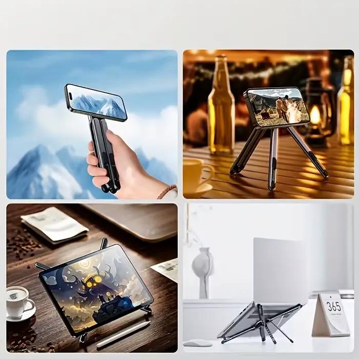 Support pour téléphone portable et ordinateur portable avec base magnétique et réglage de hauteur à 8 niveaux, adapté pour iPad et téléphone portable magnétique