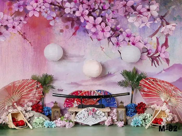 Fond de photographie thème japonais Sakura rose, anniversaire adulte, décor de portrait de mariage, arrière-plan de studio photo