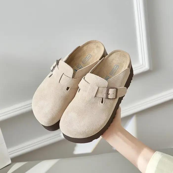 Sandales d'été tendance pour femmes à semelle épaisse, style mule, avec boucle, bout couvert, semelle rétro, en EVA souple