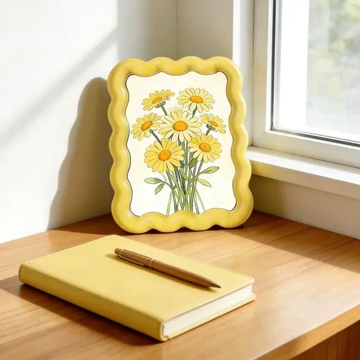 Cadre photo floral à bord ondulé, cadre décoratif à bordure ondulée, cadre d'affichage pour impression artistique florale pour chambre à coucher, salon, maison