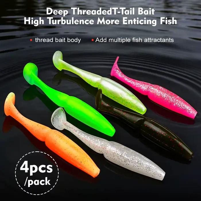 Proberos 4 leurres souples en silicone en forme de ver Shad, 10 cm, 12 g, avec queue en T, pour la pêche sportive