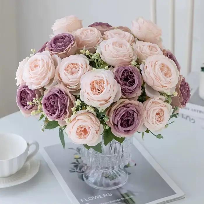 Fleurs artificielles pivoine maison chambre bonsaï décoration festival couronnes mariage photographie fond mur accessoires Brouque