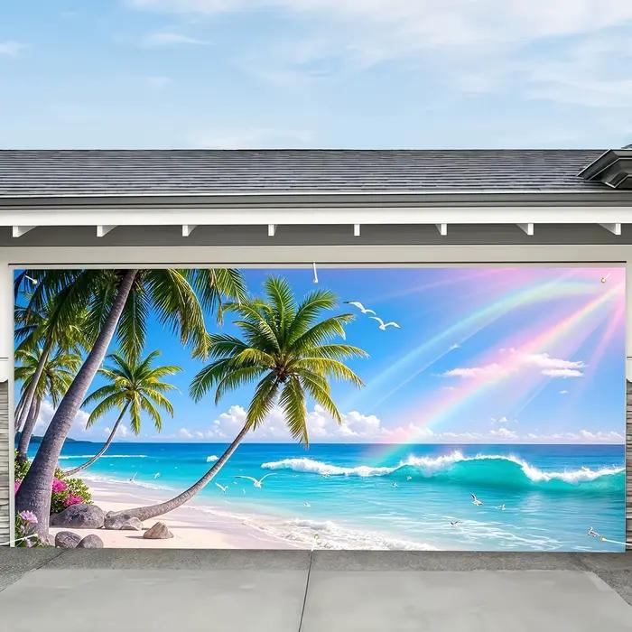 1 pièce, porte de garage en palmier de plage tropicale, adaptée à l'extérieur, au garage et à la décoration de fond de style commercial