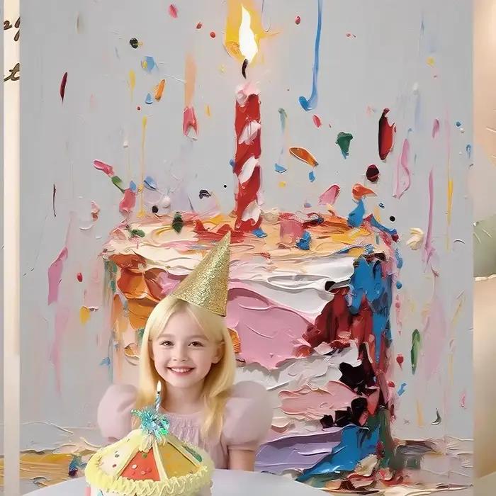 Peinture à l'huile colorée, tissu de fond de gâteau d'anniversaire super grand, décor de fête d'anniversaire, arrangement de scène pour garçons et filles