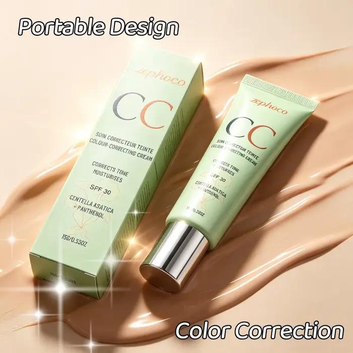 Crème Correctrice de Couleur Zephoco SPF 30 Protection Solaire Anti-UV Couvrance Rougeurs et Imperfections Imperméable Centella CC Cream Fond de Teint 15g