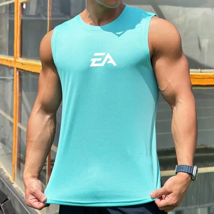 Pull à col rond pour hommes, nouvelle tendance d'été, chemise à fond en maille, sport, Fitness, natation, course à pied, gilet sans manches, séchage rapide
