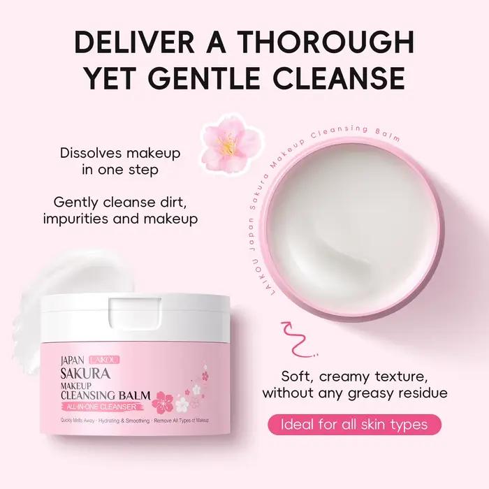 Baume nettoyant démaquillant à base de sakura 100g pour peaux sensibles et normales hydratation et nettoyage intense et doux pour visage et cou