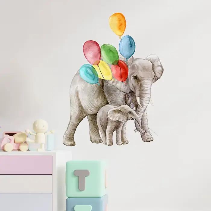 Autocollant mural en forme d'éléphant en ballon de dessin animé, décoration de chambre d'enfant, fond de chambre, décoration de la maison, autocollants artistiques, papier peint pour chambre d'enfant