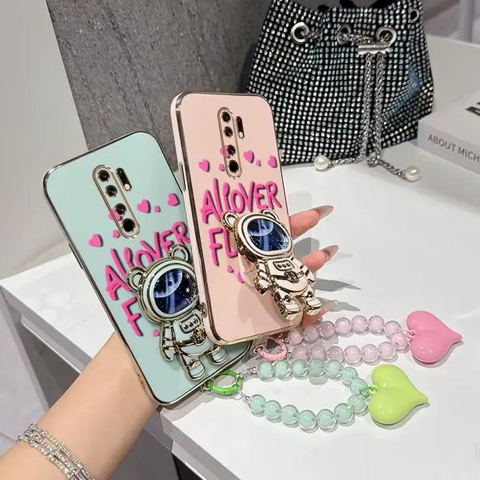 Coque de téléphone 3 pièces (Étui à motif floral + Cordon à perles + Support) pour Redmi 9 Prime/9AT/9A Sport/9A/8/9/9 (Inde)/9C NFC/9C/9i