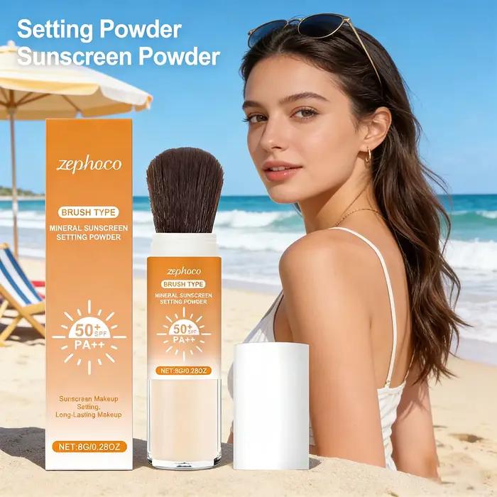 Poudre fixante solaire SPF 50+ Contrôle du sébum Longue tenue Fini mat Naturel Lisse Protection Respirante Maquillage Visage Extérieur