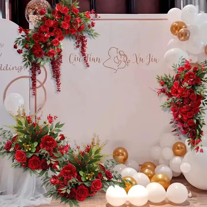 Arche d'Arrière-Plan de Mariage, Rose Rouge, Arrangement Floral, Centre de Table de Banquet, Boule, Allée, Sol, Fleur, Accessoire de ix