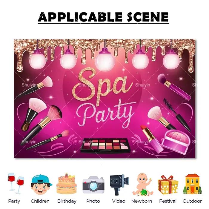 Décorations d'anniversaire sur le thème du spa et du maquillage rose, toile de fond pour la décoration de salle de soins de beauté et de cosmétiques pour femmes, accessoire photo pour portrait de fill