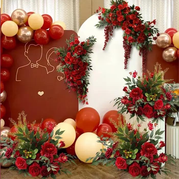 Arche d'Arrière-Plan de Mariage, Rose Rouge, Arrangement Floral, Centre de Table de Banquet, Boule, Allée, Sol, Fleur, Accessoire de ix