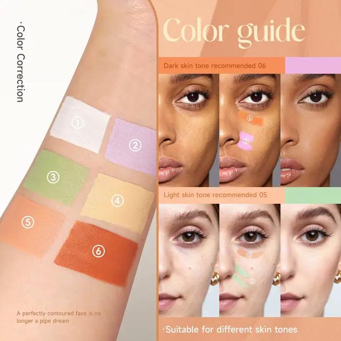 Fond de teint pour le visage, maquillage nu, Correction de couleur, liquide vert violet, crème anti-cernes, couverture des imperfections, contrôle de l'huile, éclaircit la peau
