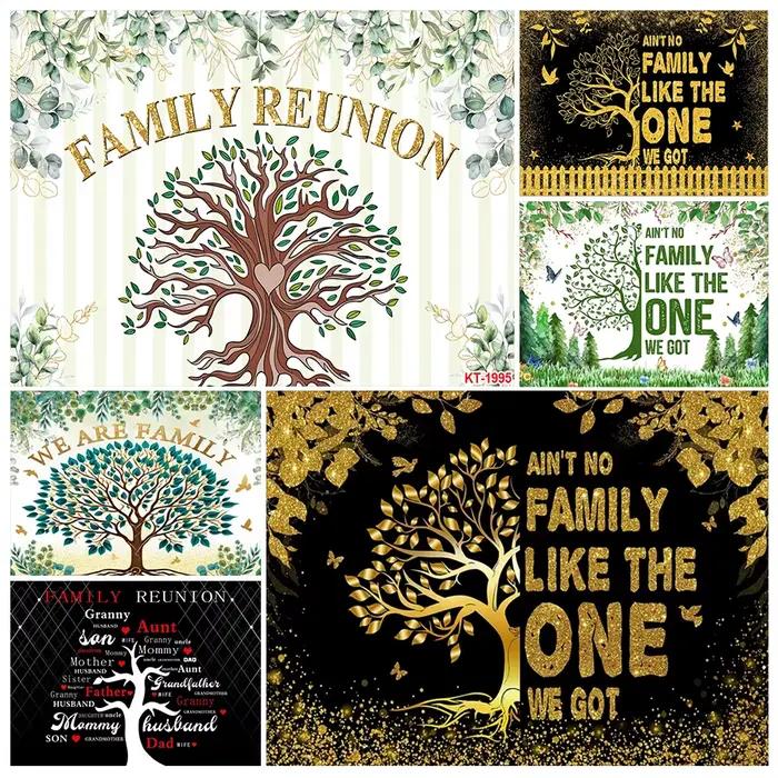 Fond de photographie de famille, toile de fond de réunion de famille, arbre noir et or, nous sommes, bienvenue à nos membres, bannière de rassemblement