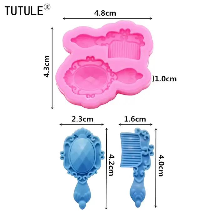 Miroir de maquillage peigne liquide Fondant gâteau silicone moule cuisson chocolat décoration outils bijoux à bricoler soi-même polymère argile silicone moule