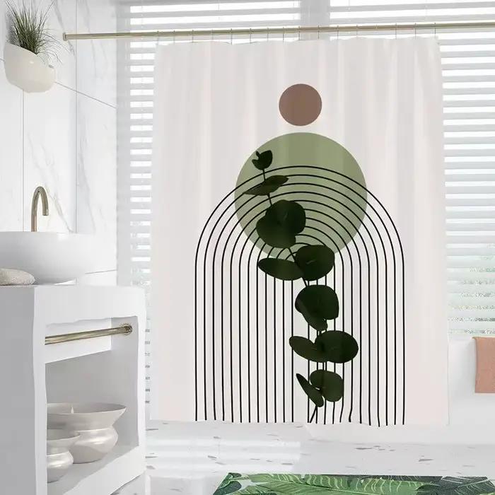 Rideaux de douche de salle de bain, imperméable, épais, avec crochets, œillets métalliques antirouille, motif de feuilles