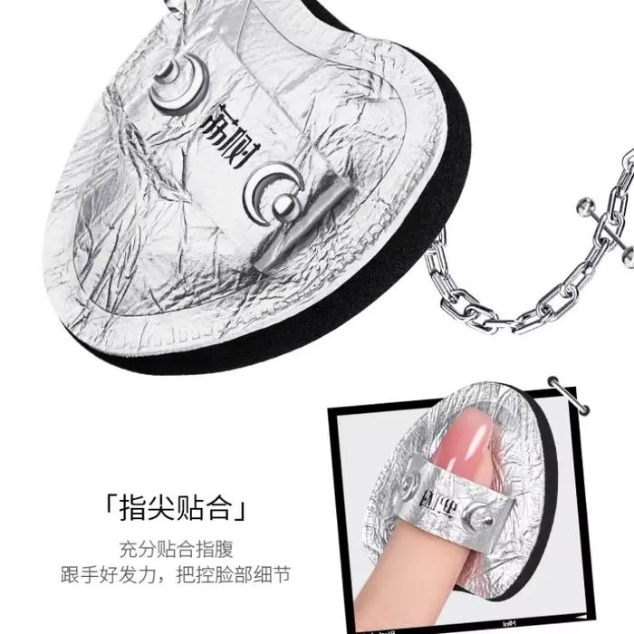 Lishu 2 pièces Punk noir argent maquillage poudre bouffée Kit pouce Mini doux sec et humide