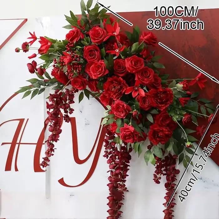 Arche d'Arrière-Plan de Mariage, Rose Rouge, Arrangement Floral, Centre de Table de Banquet, Boule, Allée, Sol, Fleur, Accessoire de ix
