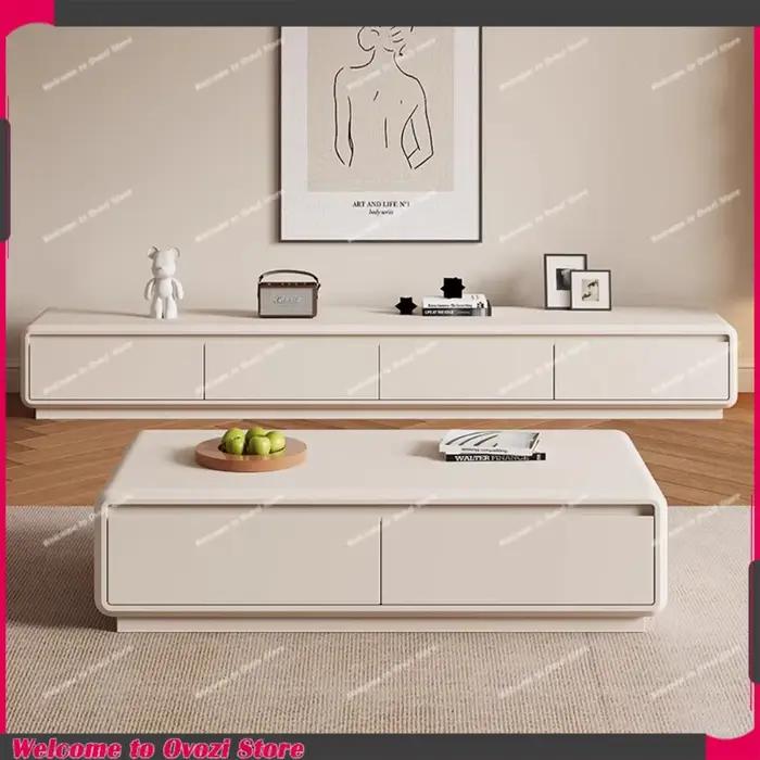 Meuble TV de salon blanc en bois, support TV au sol, style minimaliste moderne, mobilier haut de gamme pour la maison