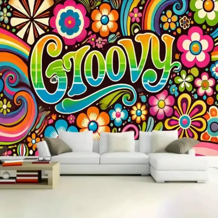 Décorations de fête style hippie coloré, amour et paix, bus bohème, fleurs, accessoires de photographie, bannière esthétique pour chambre