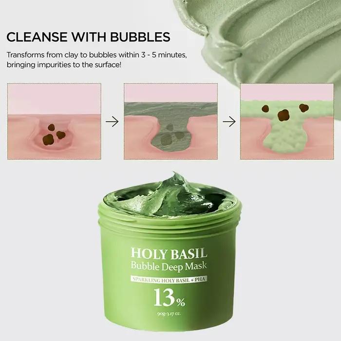 Masque de boue à bulles de basilic sacré à l'acide carburonique
