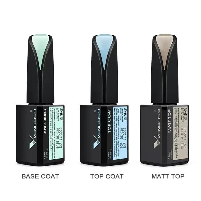 VENALISA 15ml Vernis à ongles gel haute brillance, base et top coat, durcissable aux LED/UV, longue tenue, sans résidu, pour manucure professionnelle