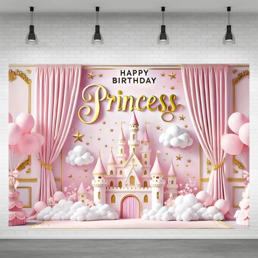 Décorations de fond pour fête d'anniversaire Château Magique, photographies, Princesse Rose, enfants