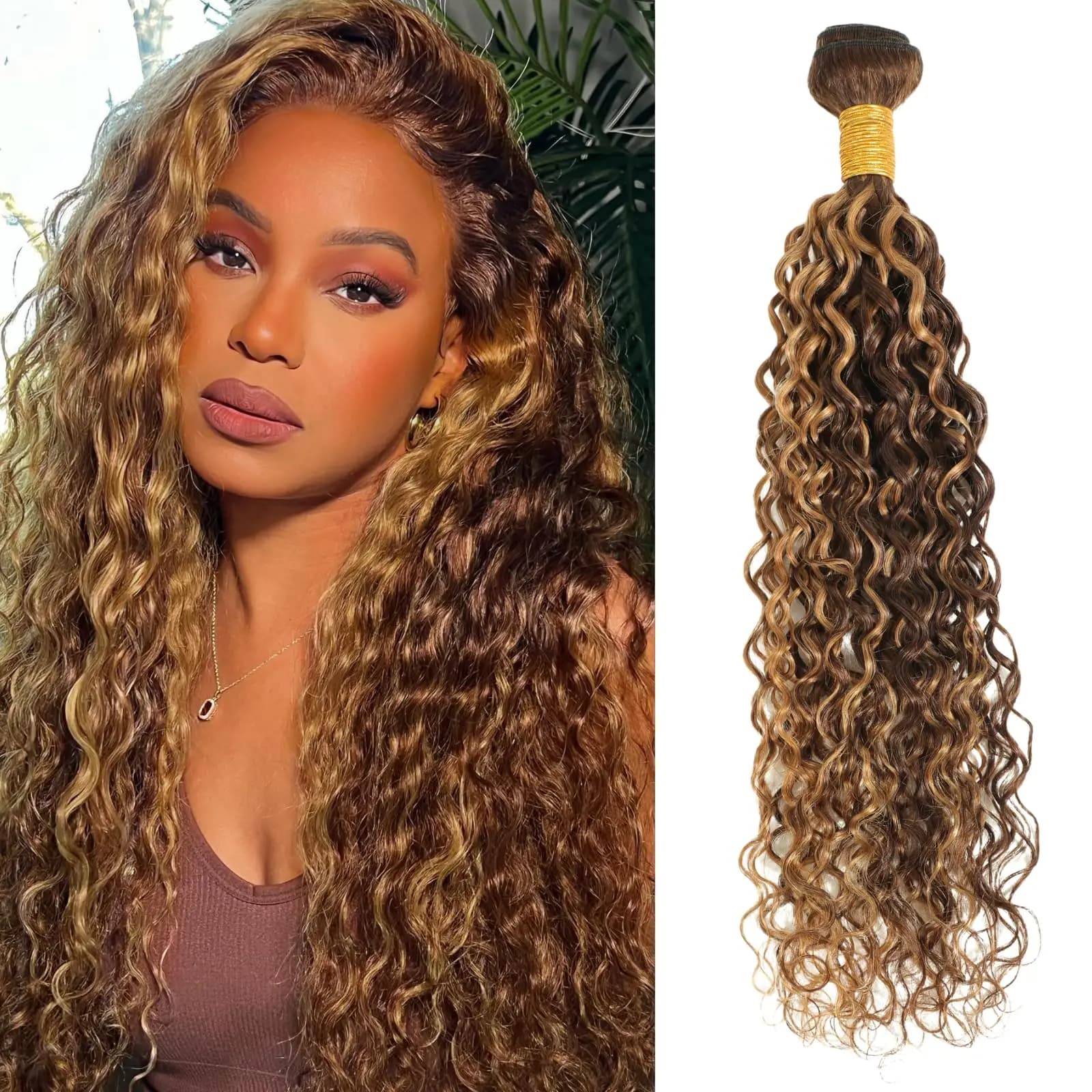 Mèches naturelles ondulées à reflets blond miel, 22 pouces, P4/27, ombré, lots simples, humides et o