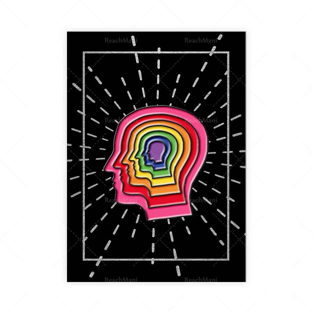 Affiche d'art psychédélique, épingle à courant, bouton, lonérisme, haut-parleur intérieur, têtes arc