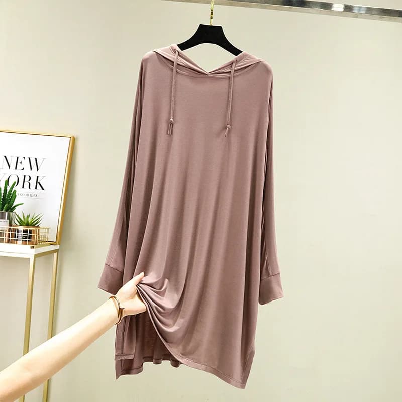 Robe de nuit à capuche pour femmes, manches longues, ample, vêtements de nuit courts, chemise de nui