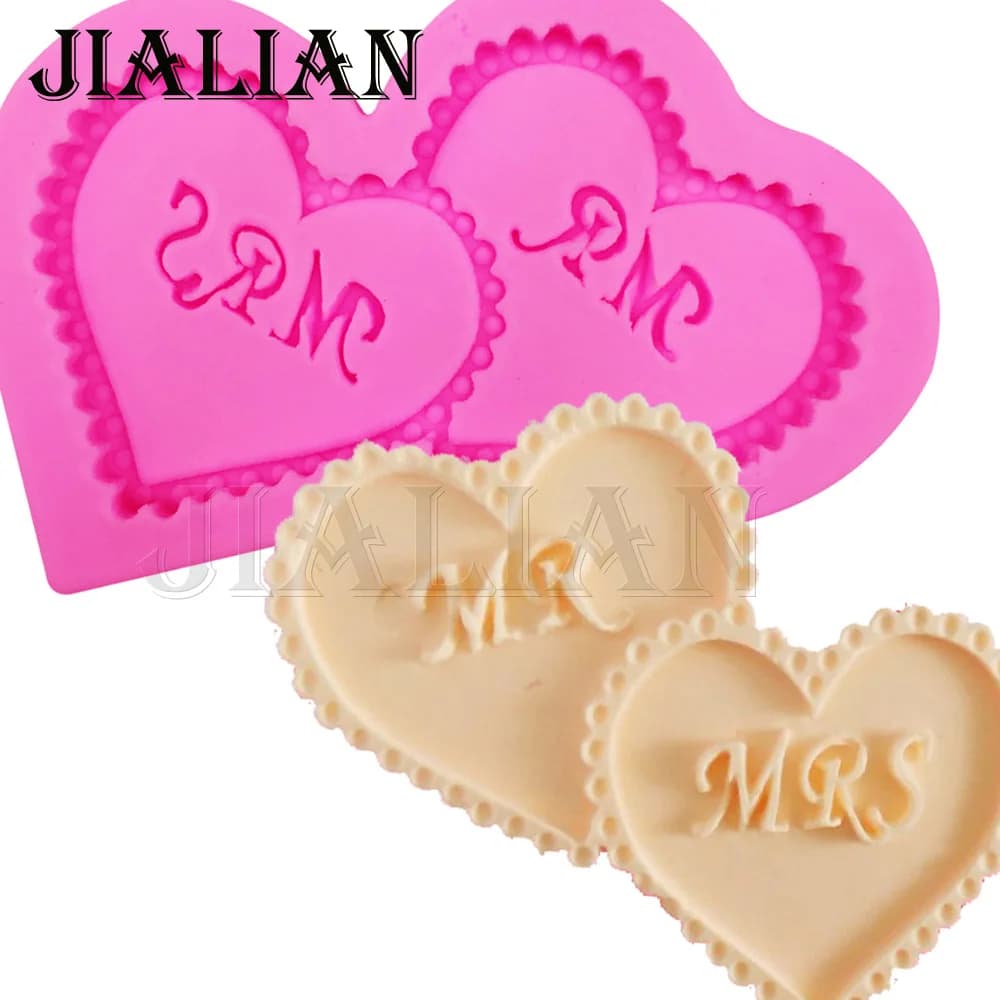 Moule en silicone en forme de lettre Mr & Mrs, coeur, chocolat, outils de décoration de gâteau de ma