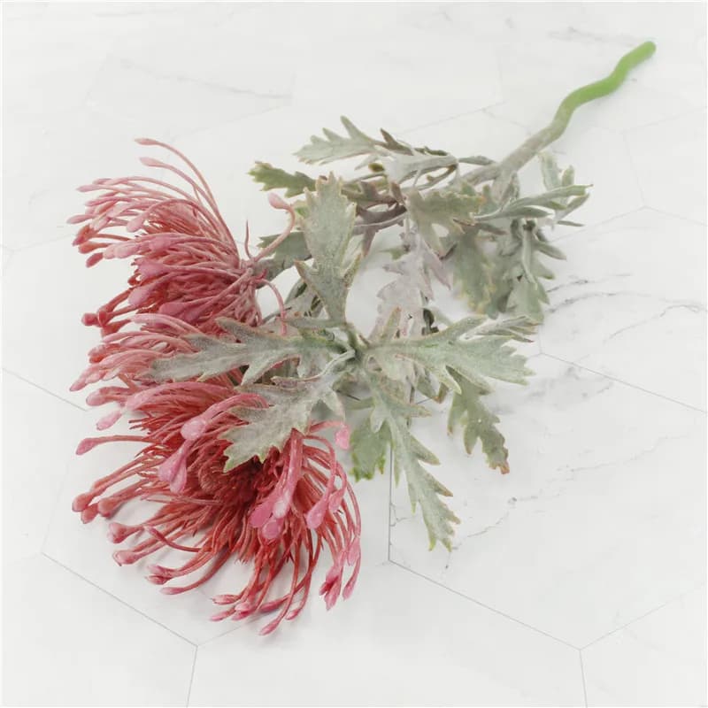 Fleurs artificielles de Leucospermum floquées pour la décoration de mariage flores artificiales faus