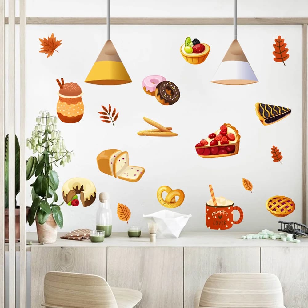Autocollant Mural Motif Dessin Animé JxDessert, Papier Peint de Fond pour Cuisine, Salle à Manger, S