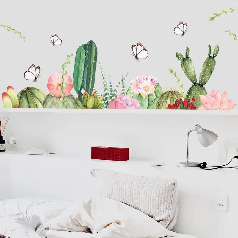 Autocollants muraux Cactus papillon magnifique, papier peint auto-adhésif pour décoration de chambre