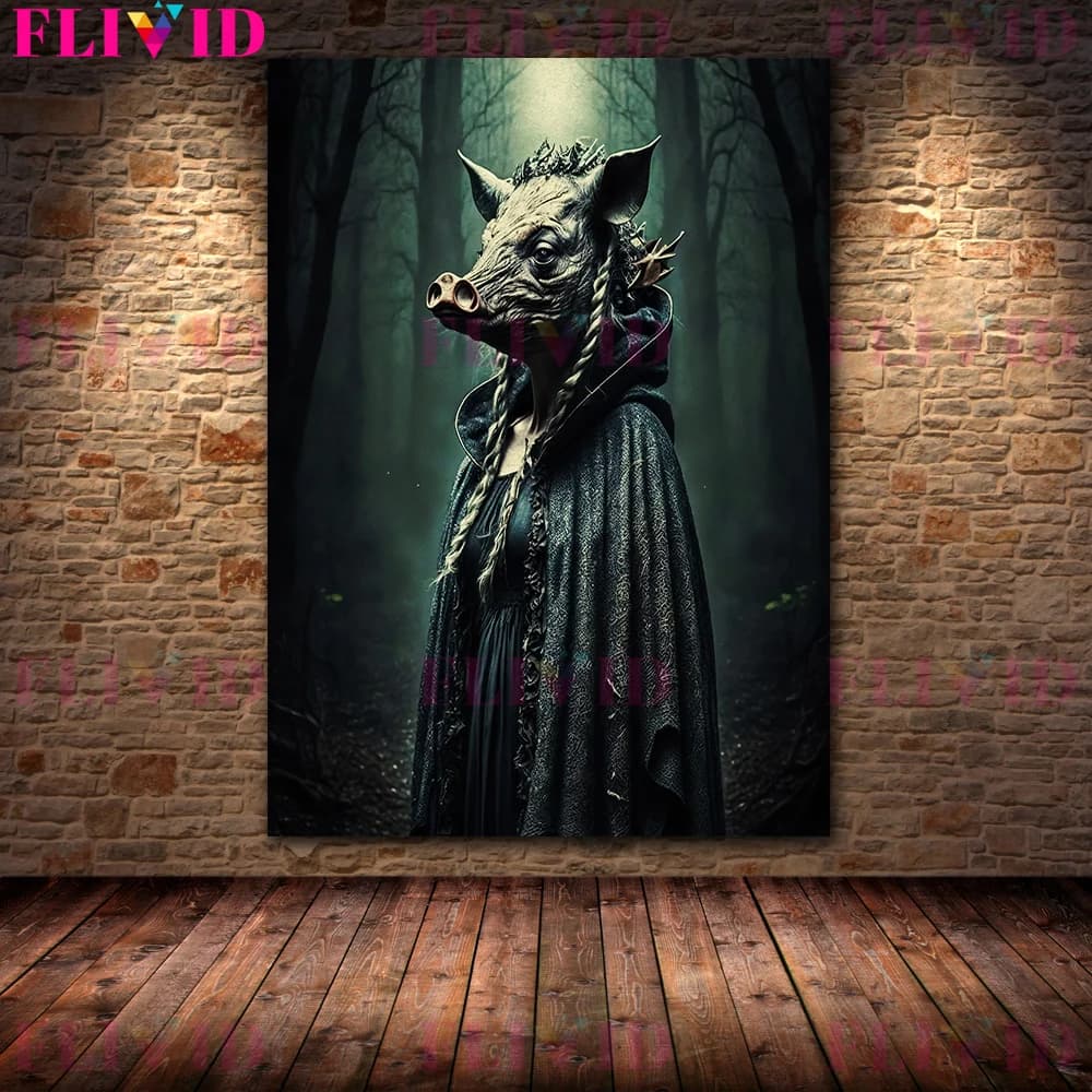 Sanglier elfe fille dans la Jungle gothique horreur Art affiche et impression décor à la maison le s