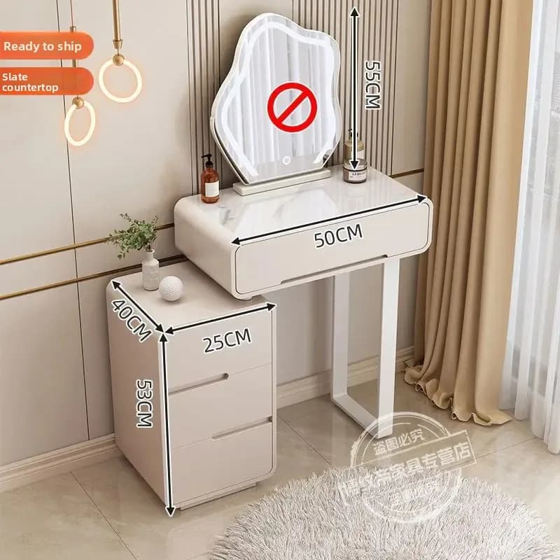 Table cosmétique en dalle de roche en bois massif, commode de chambre à coucher, armoire intégrée à 