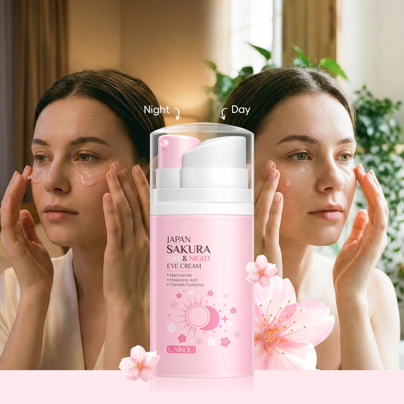 Crème pour les yeux LAIKOU Japon Sakura Jour & Nuit 20g Rafraîchissante Lisse les ridules Améliore l