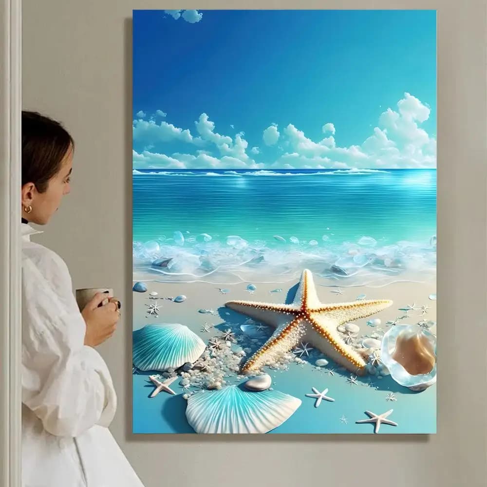 Affiche de vague d'océan de plage HD, dessin animé, Art mural auto-adhésif amovible pour la maison e