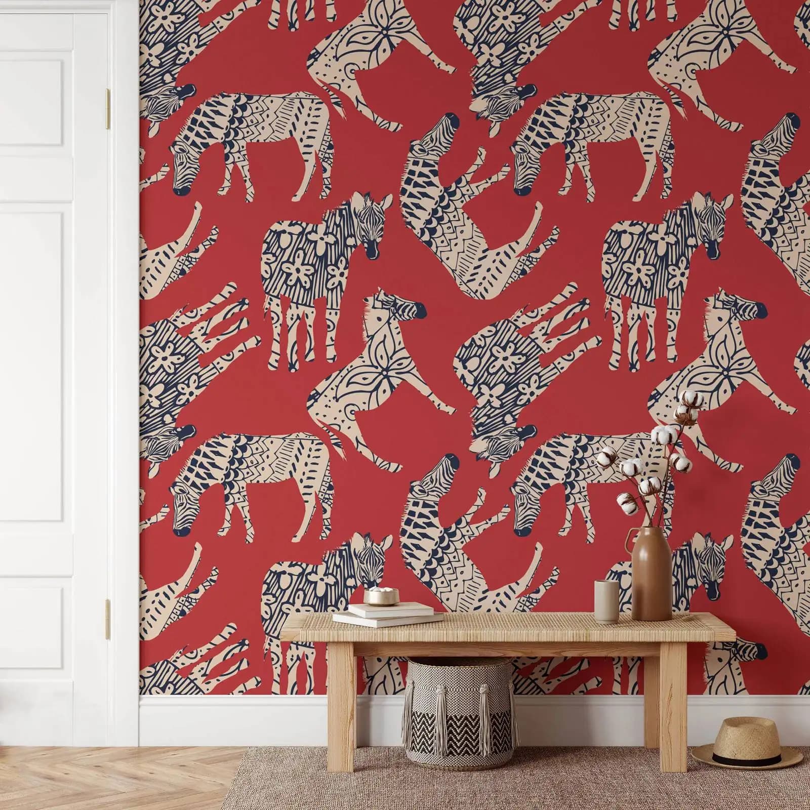 Papier peint Art déco zèbre à décoller et à coller. Papier peint Animal coloré moderne pour la décor