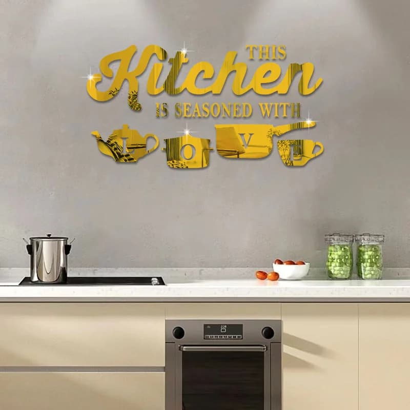 Autocollants muraux miroir en acrylique pour cuisine, cette cuisine est saisonuse avec citations d'a