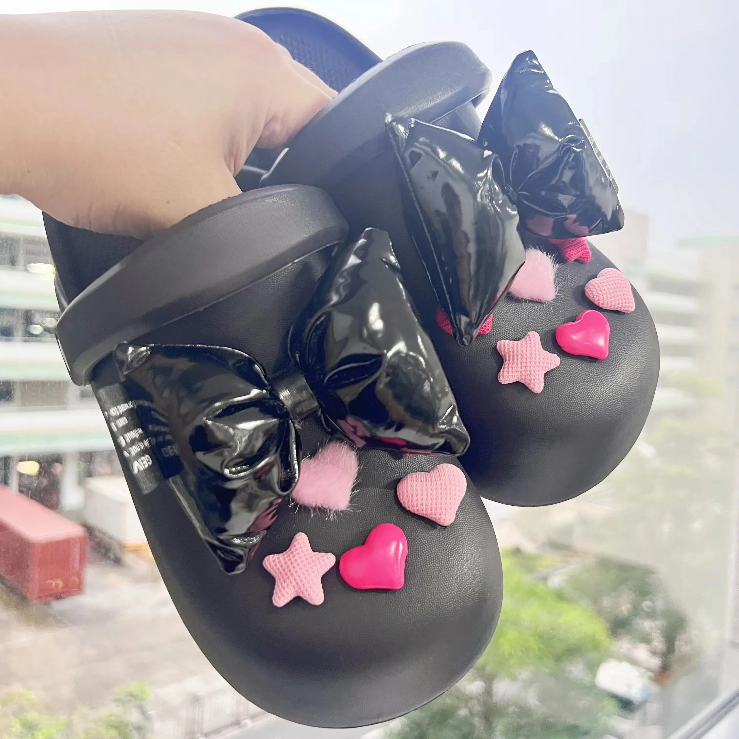 Grand nœud rose amour ensemble chaussures breloques accessoires bricolage mode femmes sandales perso