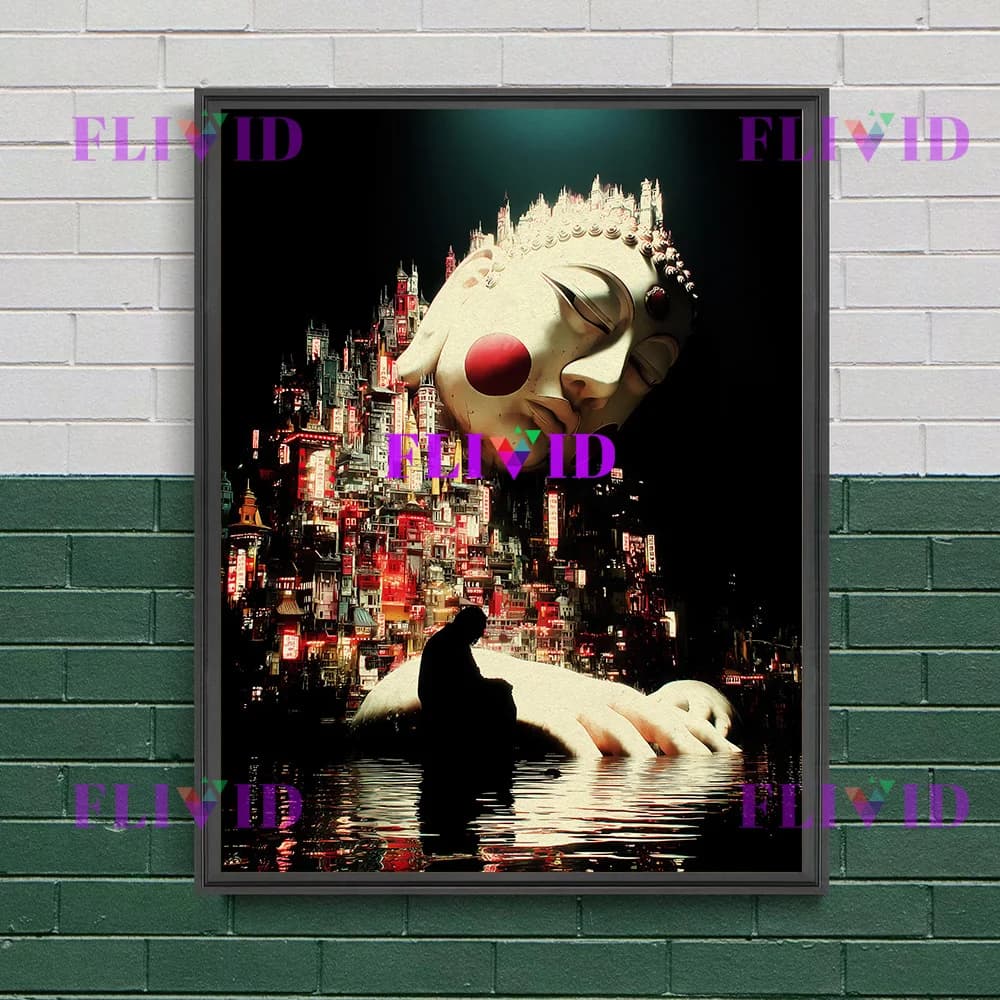 Peinture sur toile d'art mural gothique psychédélique, fantaisie bouddhiste et Cyberpunk, affiche d'